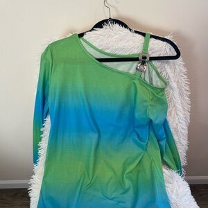 SHEIN Green and Blue Ombre Blouse